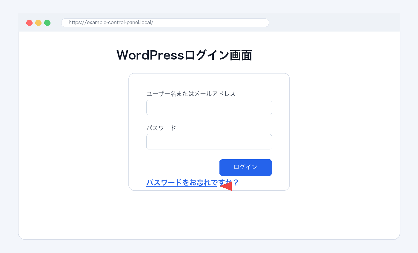 WordPressログイン画面でパスワードをお忘れですかリンクを確認している説明用スクリーンショット。