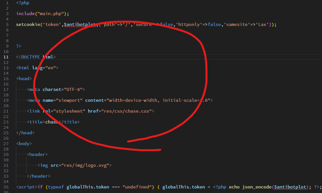 米国の銀行Chaseを装う画面のCSS名とページタイトルが記述されたPHPコード