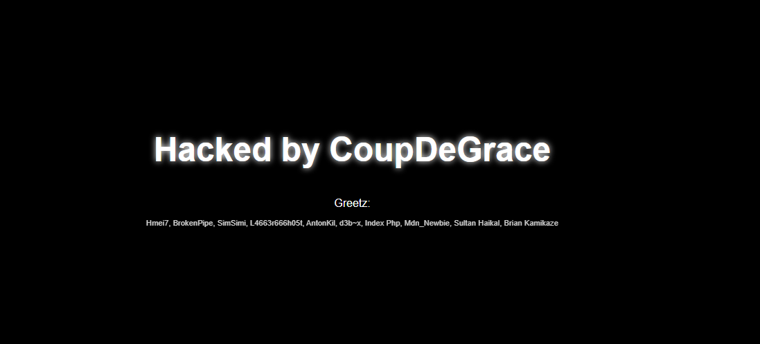 WordPressサイトにHacked by CoupDeGraceと表示された改ざん画面