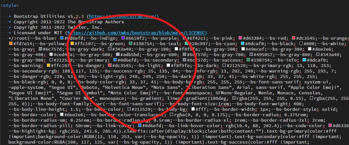 改ざんページに使われていたBootstrapコードの一部