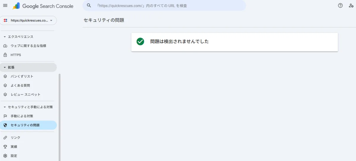 サーチコンソールセキュリティ問題。問題は検出されませんでした