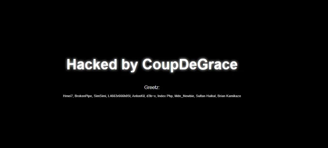 WordPressサイトにHacked by CoupDeGraceと表示された改ざん画面