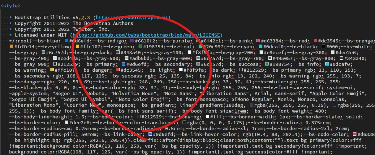 改ざんページに使われていたBootstrapコードの一部
