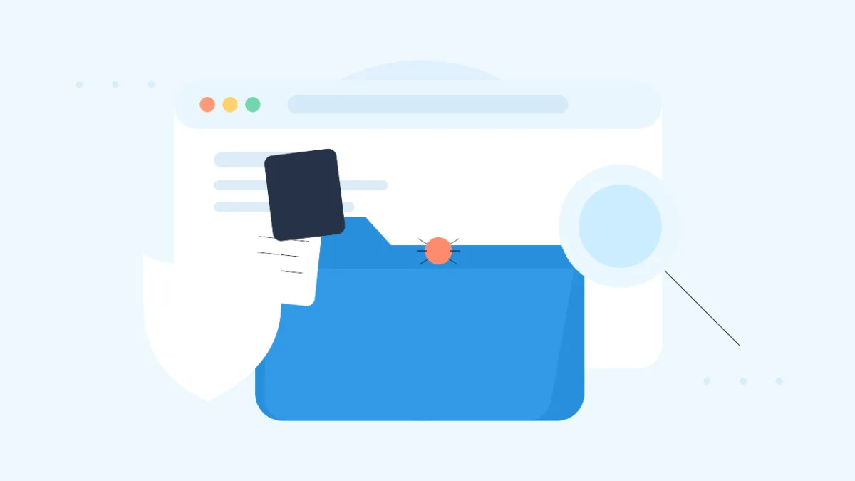 WordPressのupgradeフォルダにある不審なPHPを虫眼鏡で調べるイメージ